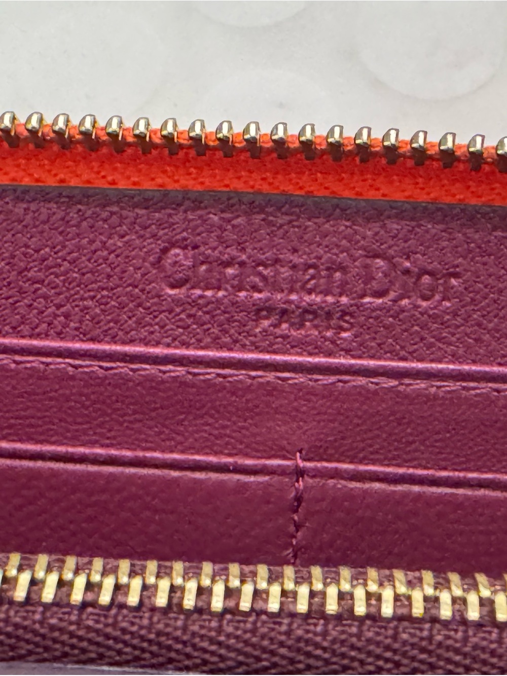 Dior Orange Quilted Patent Leather Zip Wallet with D Charm NEW - Picture 5 of 6